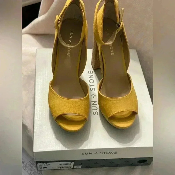 Sun + Stone Reeta Yellow Platform shoes adjustable ankle straps NIB Size 9M - Picture 10 of 10